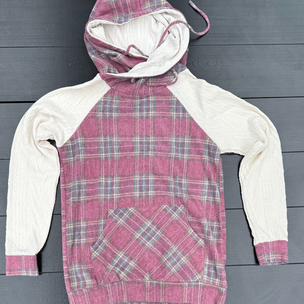 Cozy Plaid Pink and Cream Hoodie